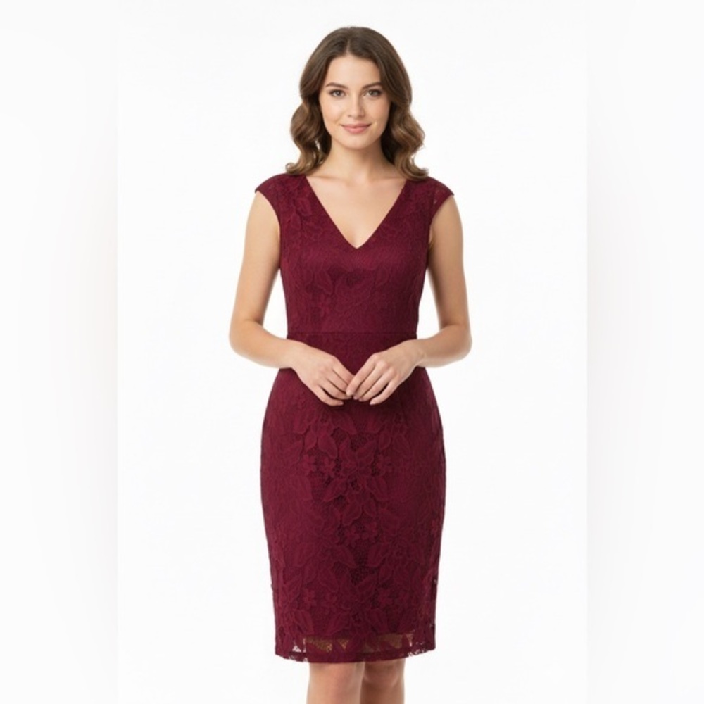 NWT RYAN MICHELLE Burgundy Lace Dress Sz Small